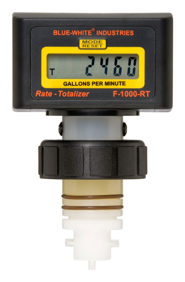 F-1000 Digital Paddlewheel Flowmeter ♦ Water Ranges: 0.4 to 8000 GPM (1 to 27000 LPM) ♦ Pipe Sizes: ⅜”, up to 12″ ♦ Sensor mounted on pipe fitting. Battery operated Product description: • Easy to read 6 digit LCD, up to 4 decimal positions • Battery Operated (2 AAA batteries included) • Acceptable for Vertical or Horizontal installation • Total Reset function can be disabled • Display update time: Rate 1.5 sec., Total 0.5 sec • Factory calibrated – Nothing to program • NEMA 4X weather resistant enclosure • LCD not recommended for direct sunlight exposure • Standard Models ship with pipe fitting included